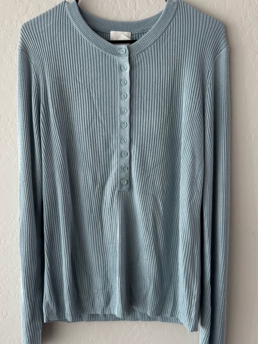 H&M Light Blue Ribbed Henley Long-Sleeve Top